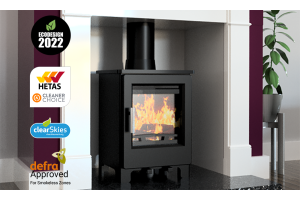 Farrow 5KW Multi Fuel Stove with Eco Design, HETAS Cleaner Choice, clearSkies and Defra Approved for Smokeless Zones Logos